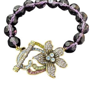 Heidi Daus Swarovski Crystal Set Bracelet Perennial Favorite Flower Toggle Clasp
